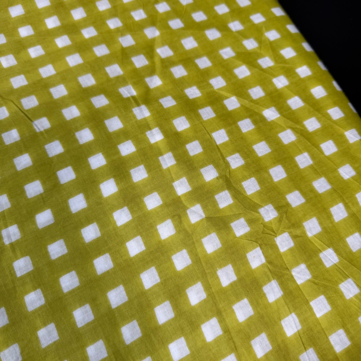 Retro Gingham Citrus Green - Bagru Indian Cotton Screen Print