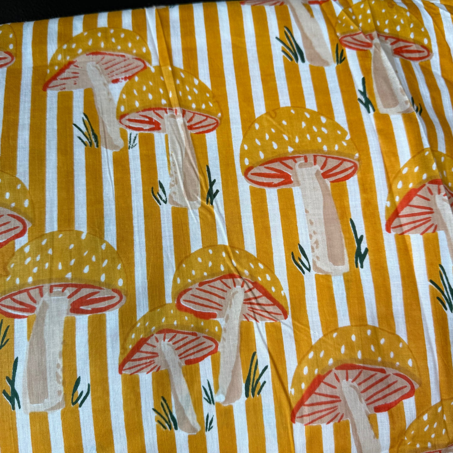 Mushroom Grove Stripe Mustard - Bagru Indian Cotton Screen Print