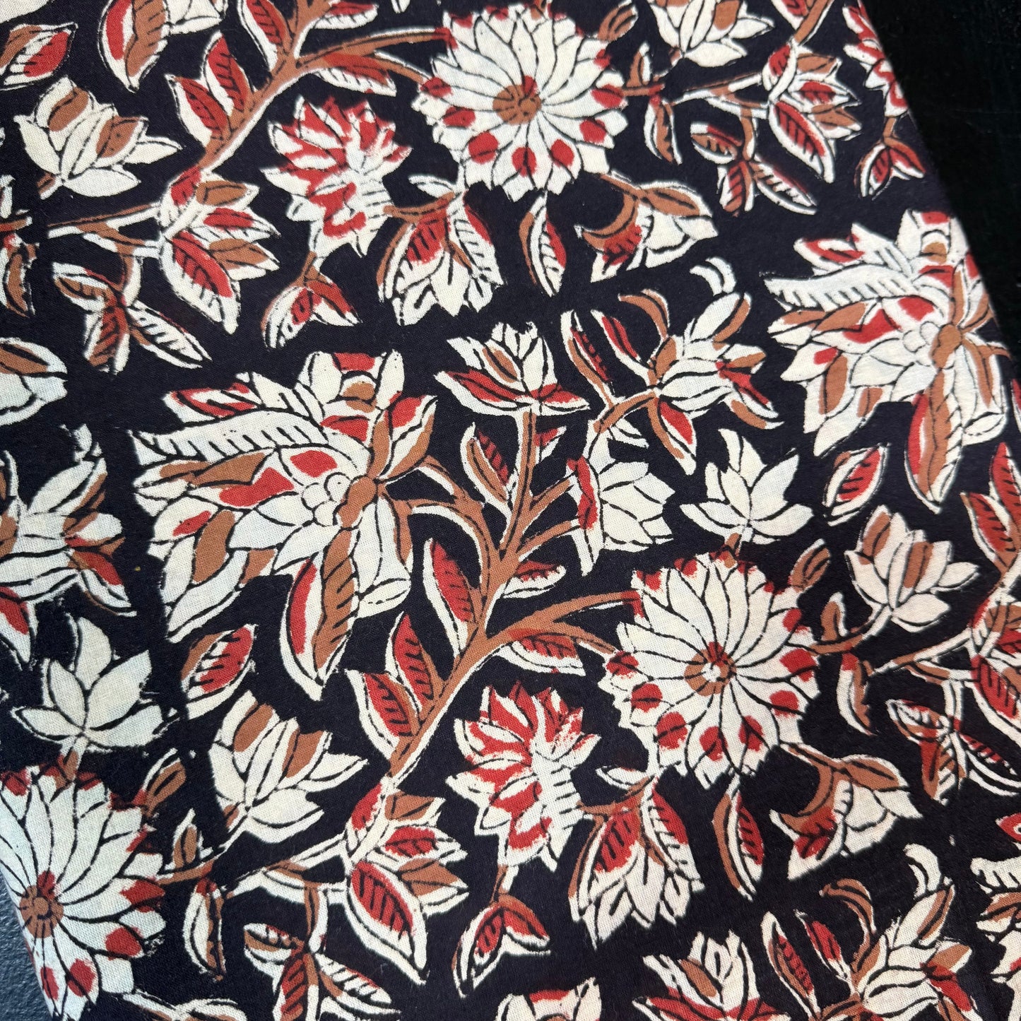 Ebony Blossom Vine - Bagru Indian Cotton Block Print