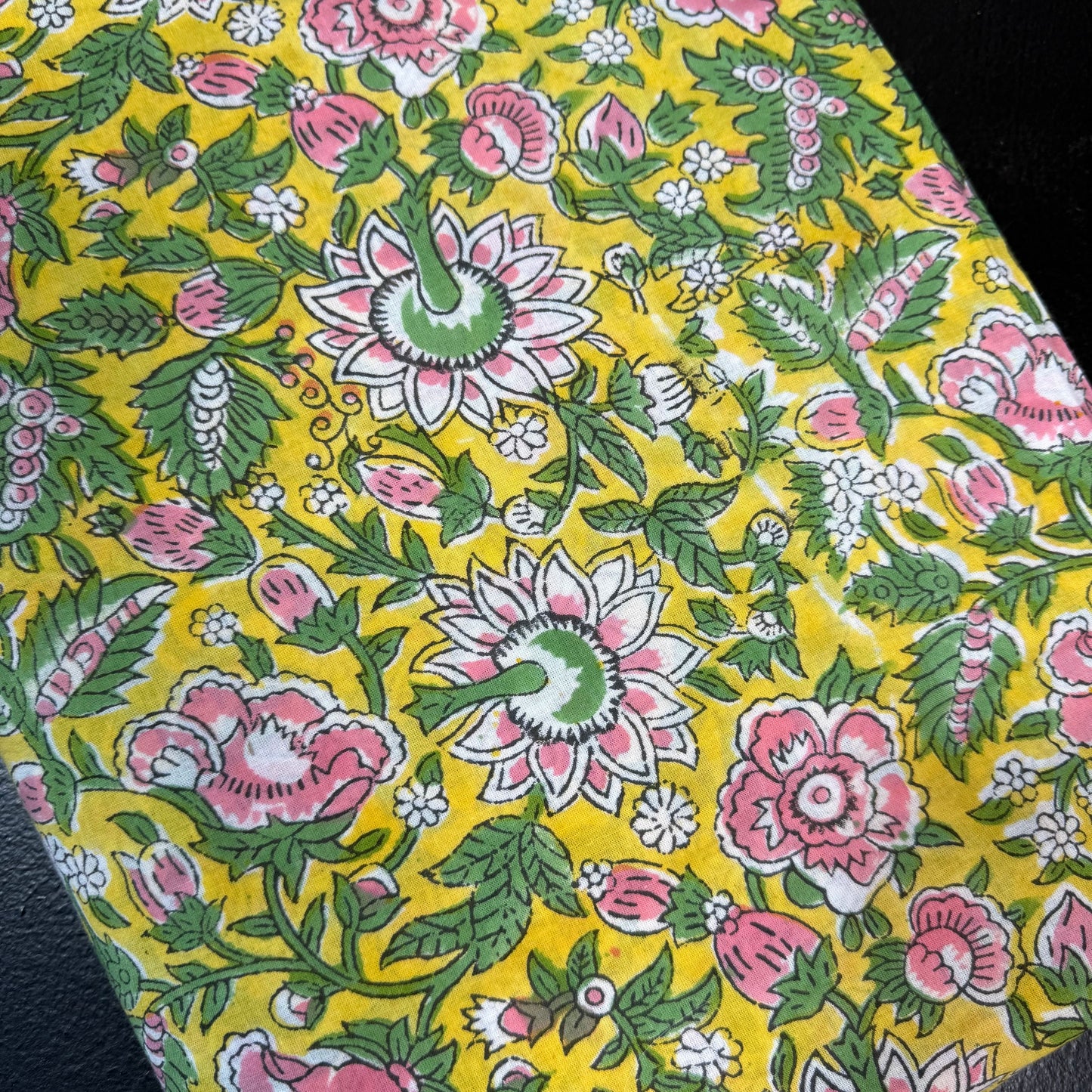 Golden Bloom Meadow - Bagru Indian Cotton Block Print
