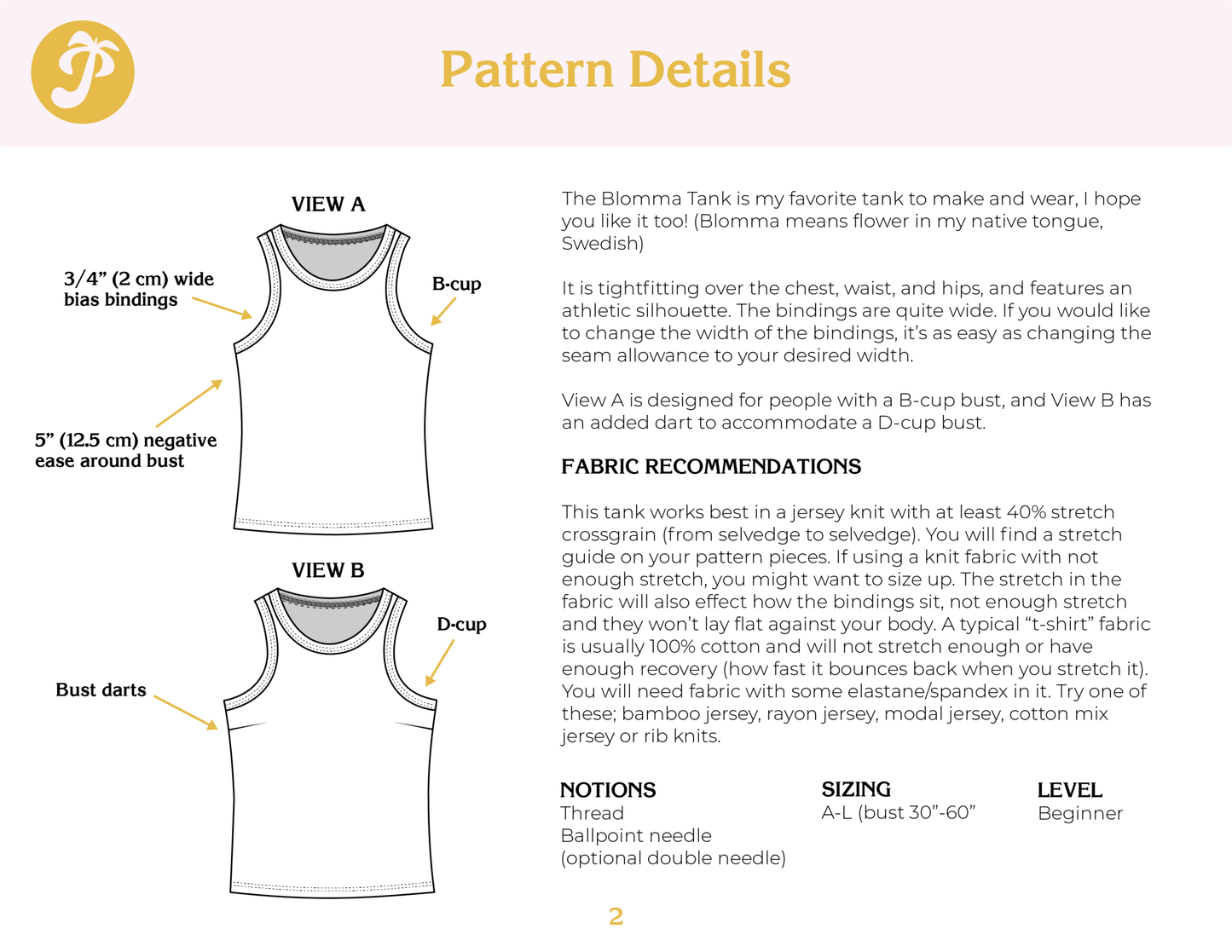 Blomma Tank PDF Pattern - Paradise Patterns - Simplifi Fabric