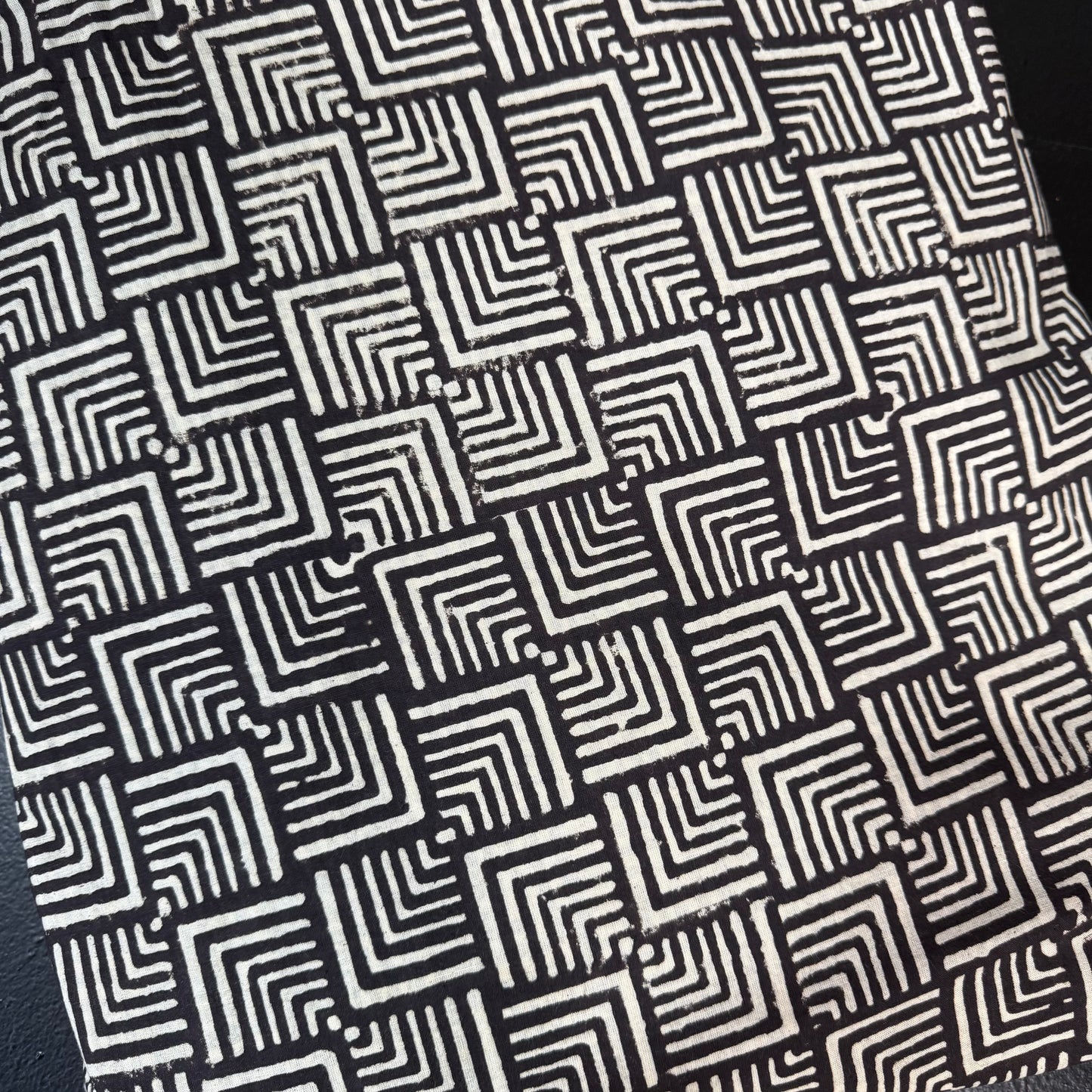 Maze Blocks Black - Bagru Indian Cotton Block Print