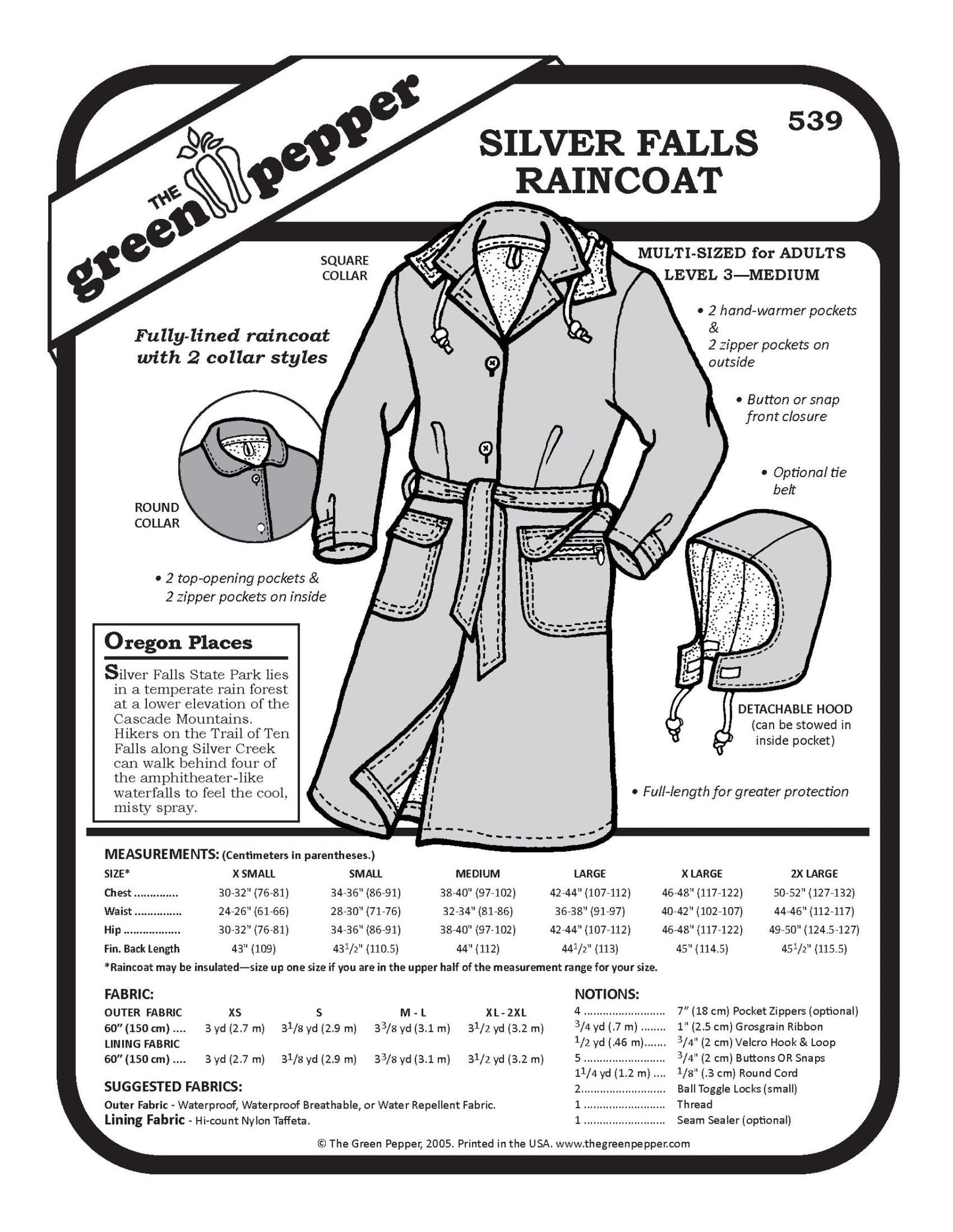 Silver Falls Raincoat PDF Pattern - 539 - The Green Pepper Patterns - Simplifi Fabric