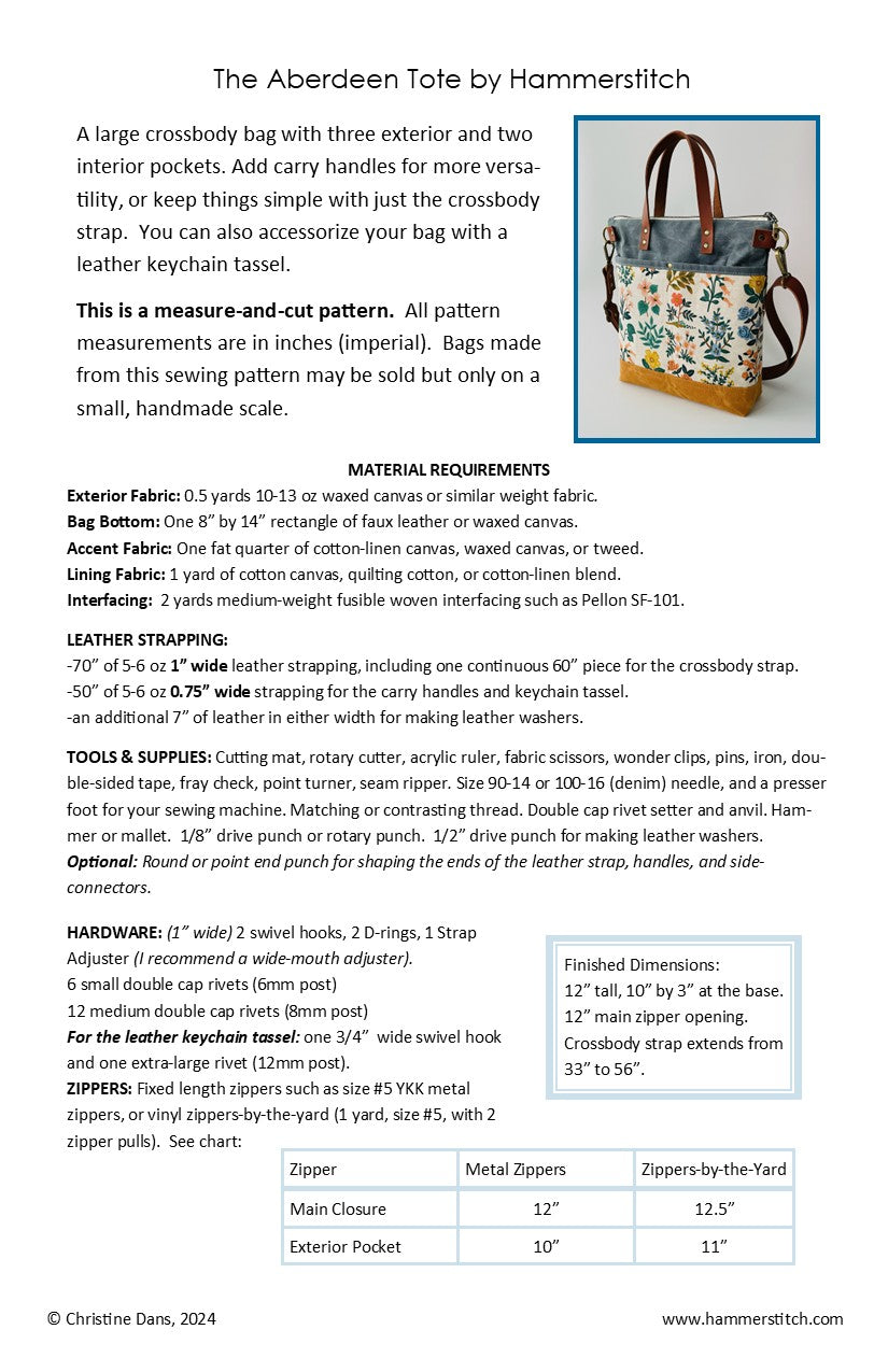 The Aberdeen Tote - Paper Pattern - Hammerstitch - Simplifi Fabric