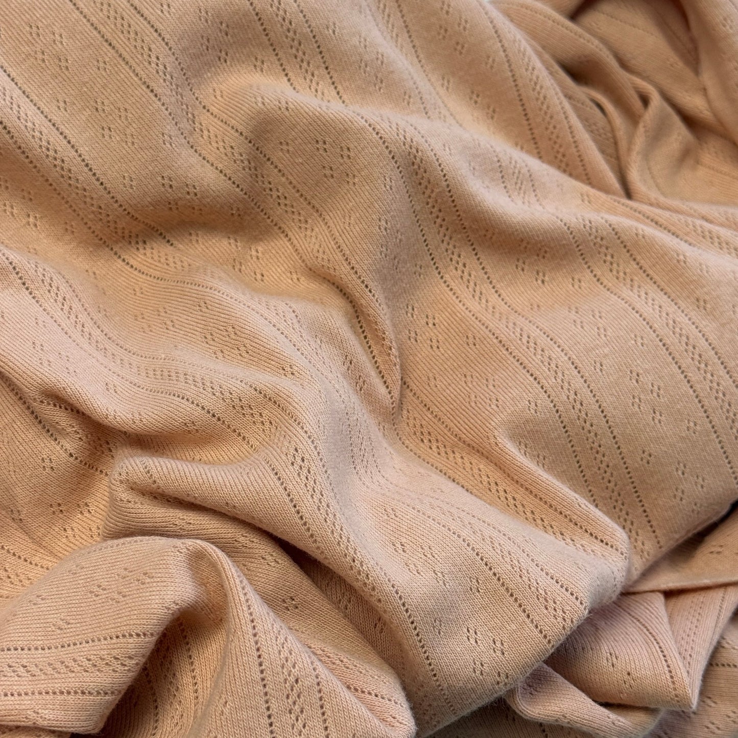 Whispering Lines/Diamonds Pointelle Knit Fabric - Organic Cotton - Soft Apricot - Simplifi Fabric