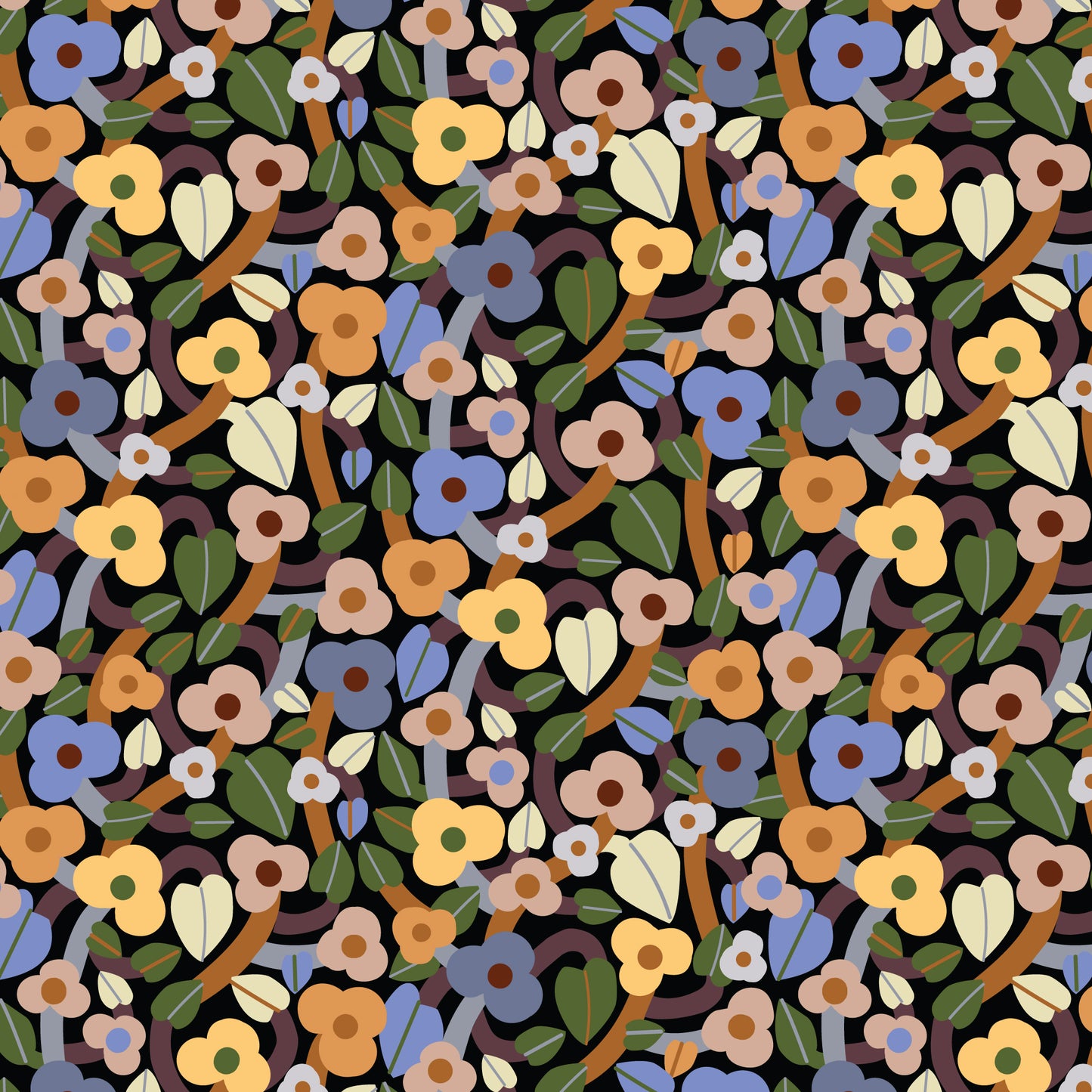 Summer Bramble - Black/Multi - Firefly Moon - Leah Duncan - Cloud 9 Fabrics - Poplin
