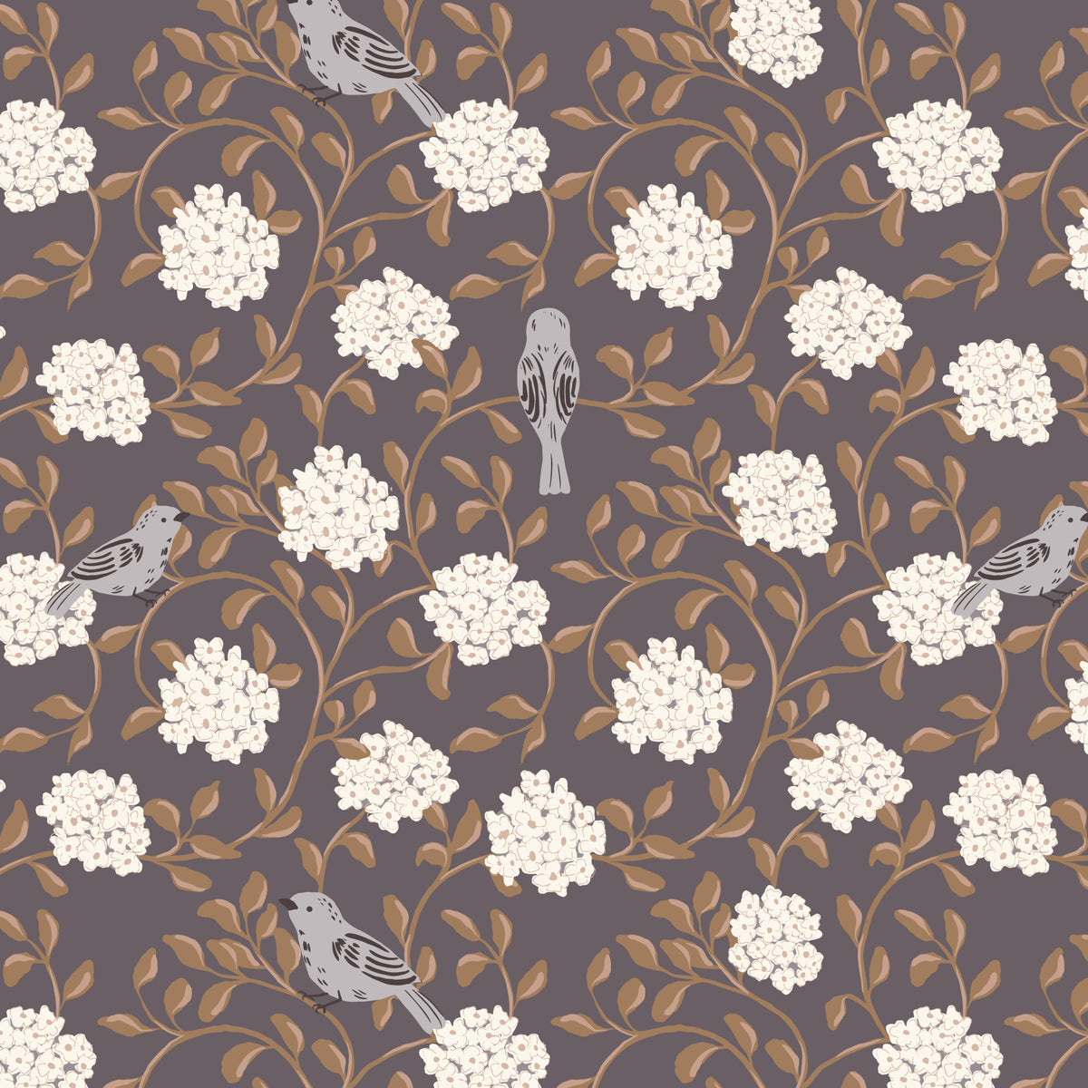 Birdsong - Plum - Lisee Ree Designs - Midwinter Memories - Cloud 9 Fabrics - Organic Cotton Poplin