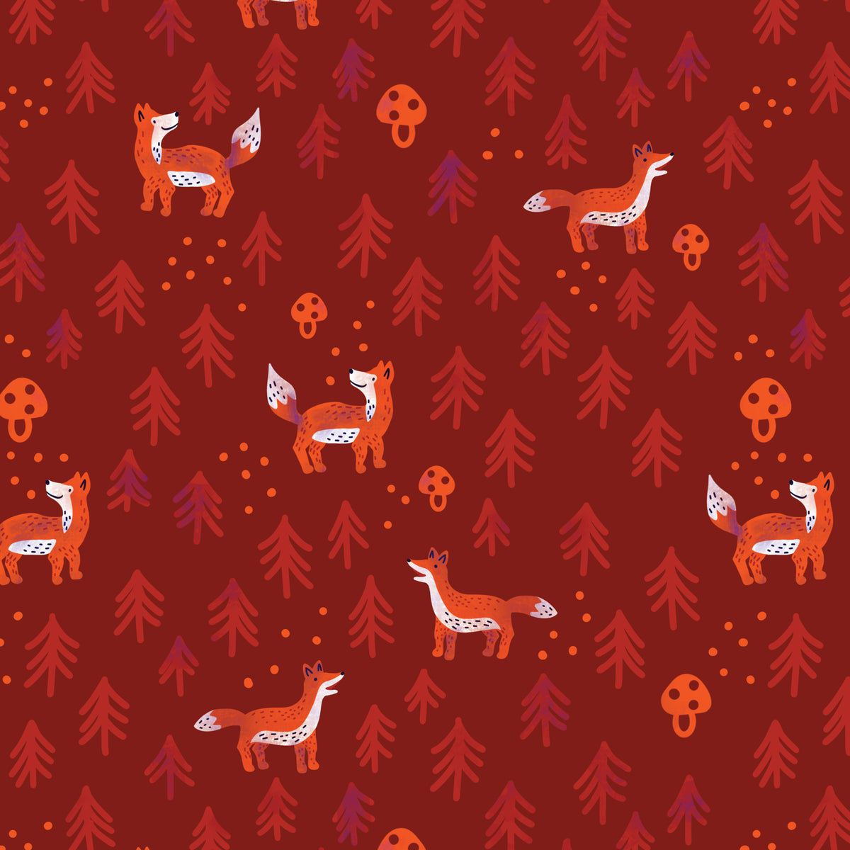 Little Fox - Red - Jojulein Design - Foxwood - Cloud 9 Fabrics - Organic Cotton Poplin
