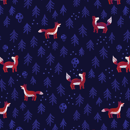 Little Fox - Navy - Jojulein Design - Foxwood - Cloud 9 Fabrics - Organic Cotton Poplin