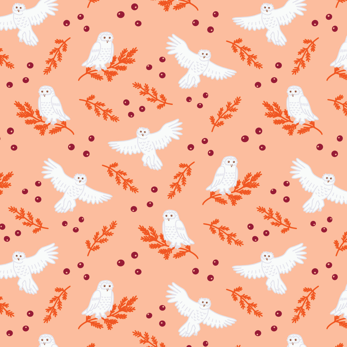 Snowy Owl - Orange - Jojulein Design - Foxwood - Cloud 9 Fabrics - Organic Cotton Poplin
