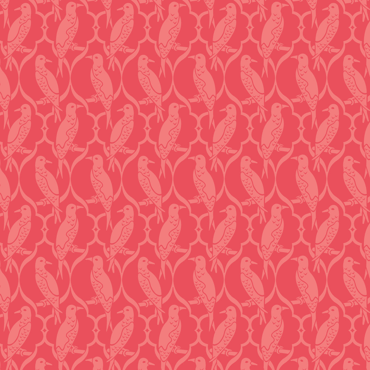 Birds Of A Feather - Dark Pink - Paint-By-Number Garden Party - Elle Crée - Cloud 9 Fabrics - Poplin