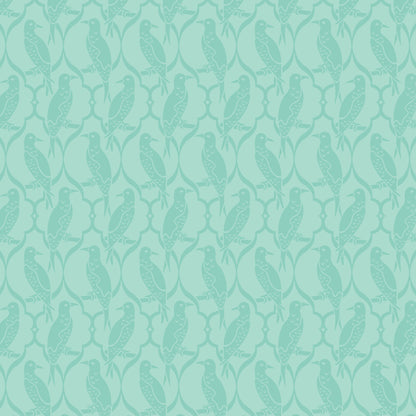Birds Of A Feather - Turquoise - Paint-By-Number Garden Party - Elle Crée - Cloud 9 Fabrics - Poplin