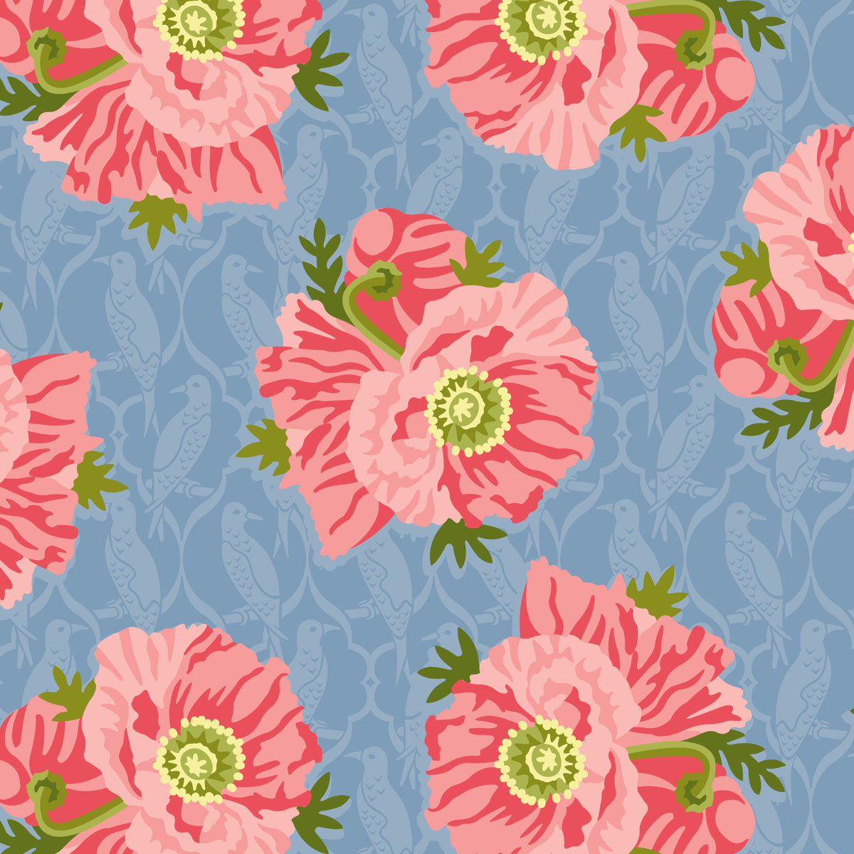 Poppy Soirée - Blue - Paint-By-Number Garden Party - Elle Crée - Cloud 9 Fabrics - Poplin
