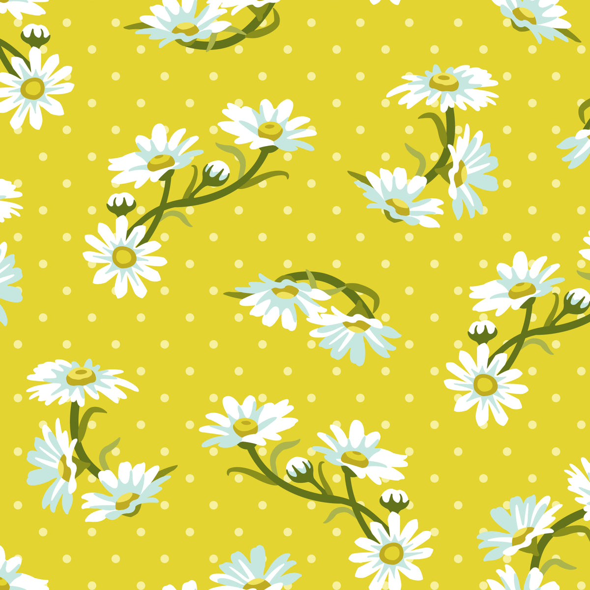 Daisies Looking Dapper - Sprout - Paint-By-Number Garden Party - Elle Crée - Cloud 9 Fabrics - Poplin