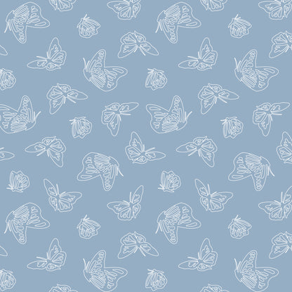 Papillon Parade - Blue - Paint-By-Number Garden Party - Elle Crée - Cloud 9 Fabrics - Poplin