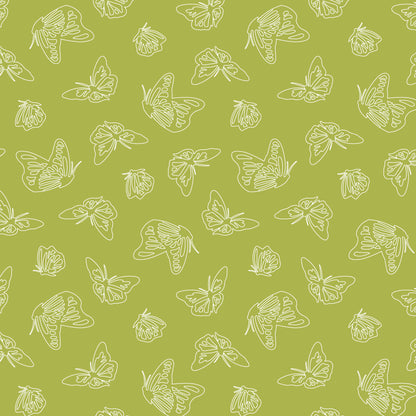 Papillon Parade - Green - Paint-By-Number Garden Party - Elle Crée - Cloud 9 Fabrics - Poplin