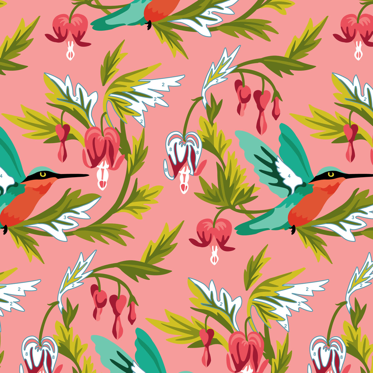 Bleeding Heart Buffet - Pink/Multi - Paint-By-Number Garden Party - Elle Crée - Cloud 9 Fabrics - Poplin