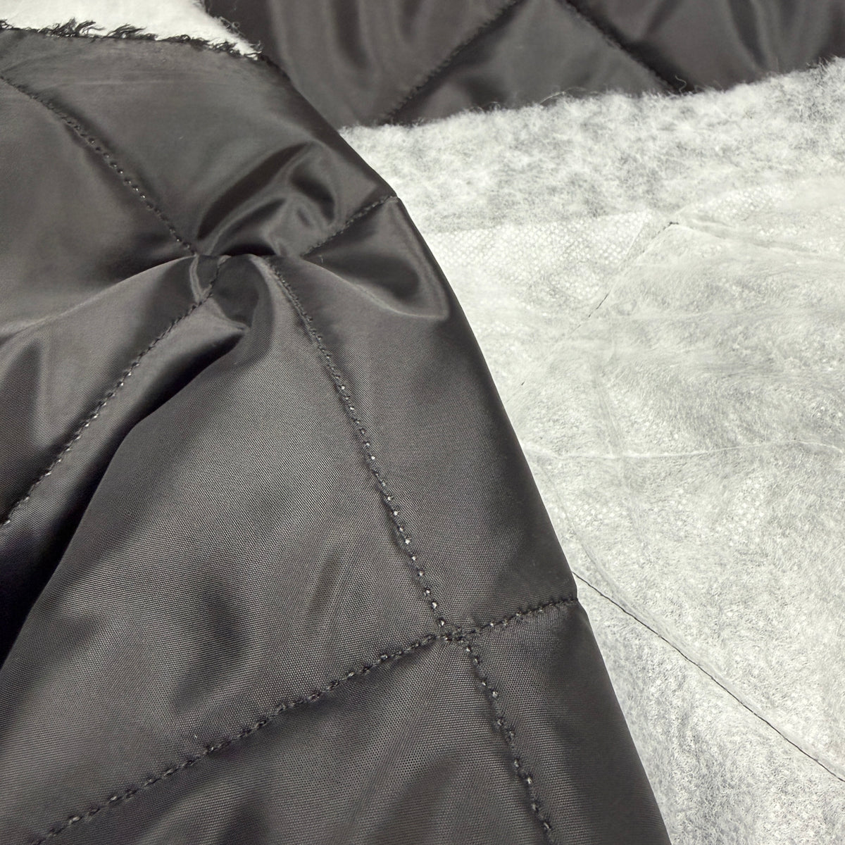 Insulated Quilted Fabric - Black - Medium Diamond Pattern (Deadstock)