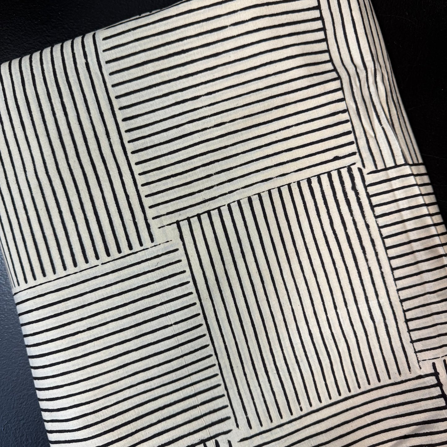 Modern Weave Black/Cream  - Bagru Indian Cotton Block Print