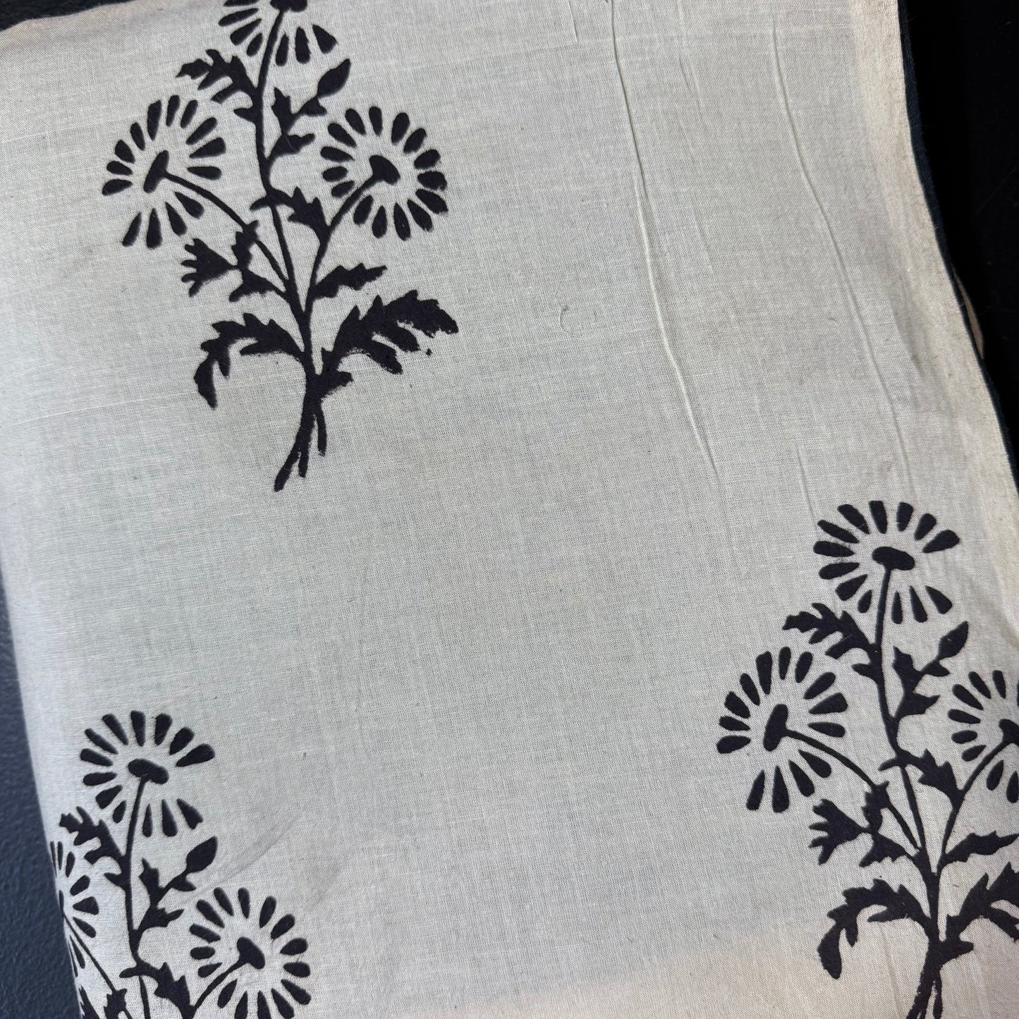 Wild Daisy Black - Bagru Indian Cotton Block Print