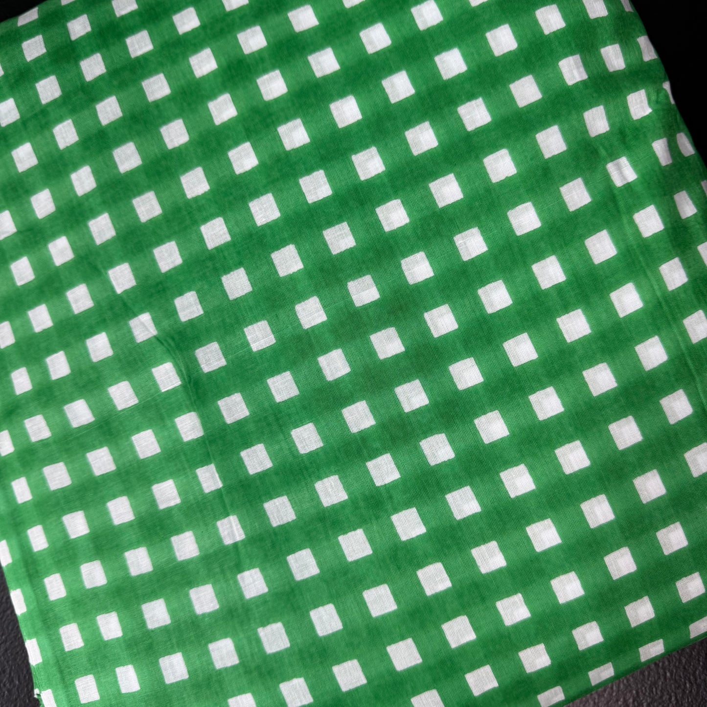 Retro Gingham Kelly Green  - Bagru Indian Cotton Screen Print
