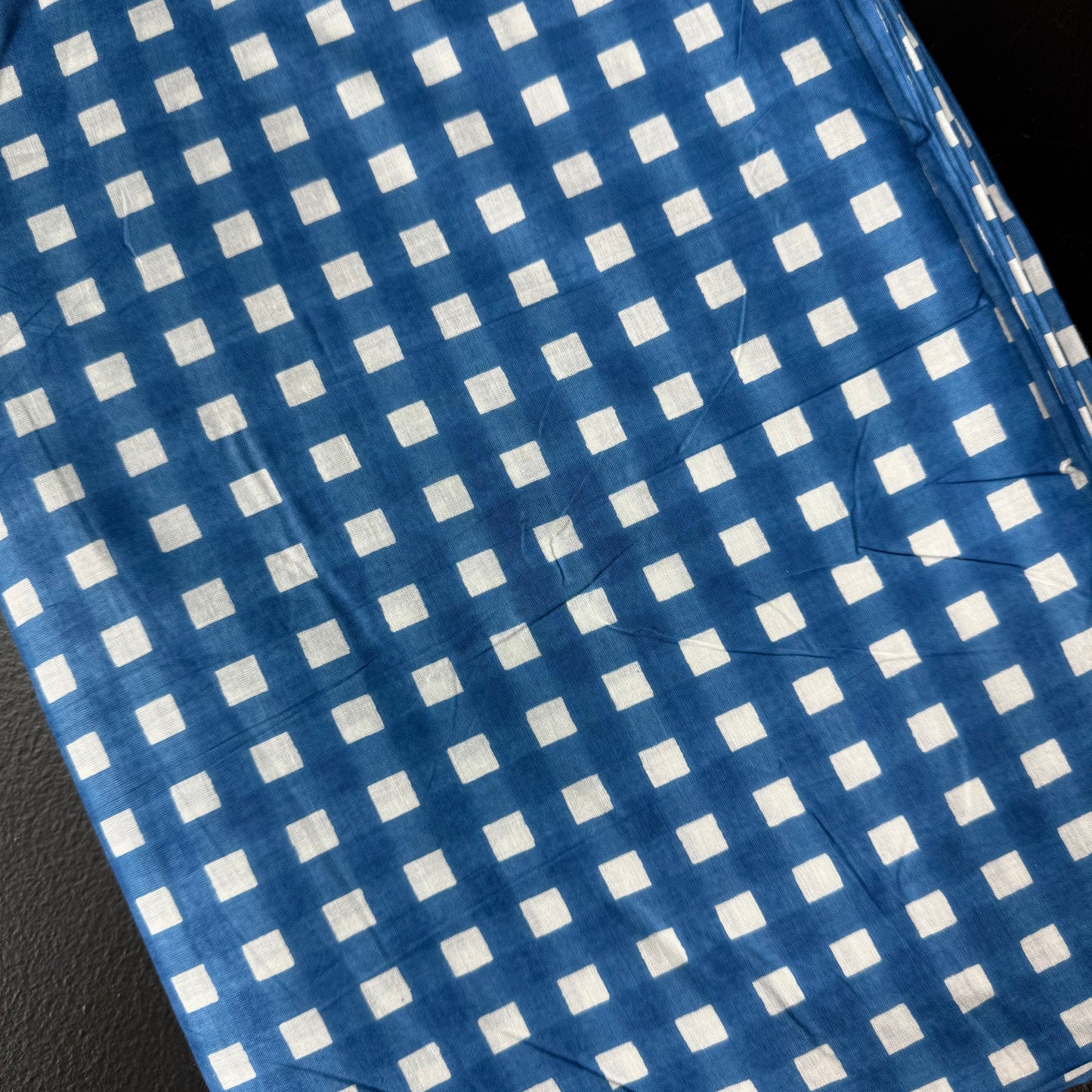 Retro Gingham Picnic Blue  - Bagru Indian Cotton Screen Print