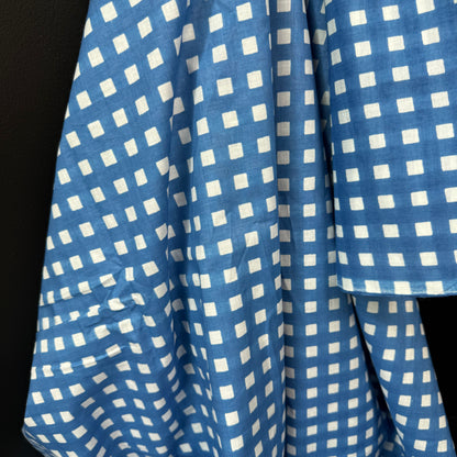 Retro Gingham Picnic Blue  - Bagru Indian Cotton Screen Print