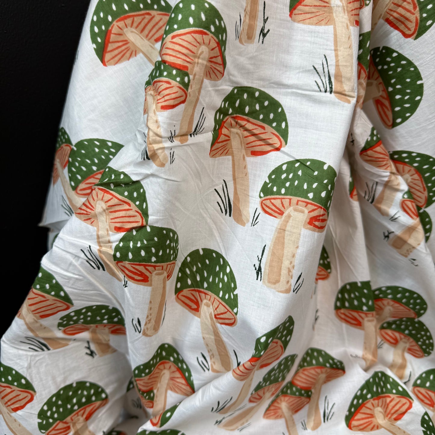 Mushroom Grove Olive  - Bagru Indian Cotton Screen Print