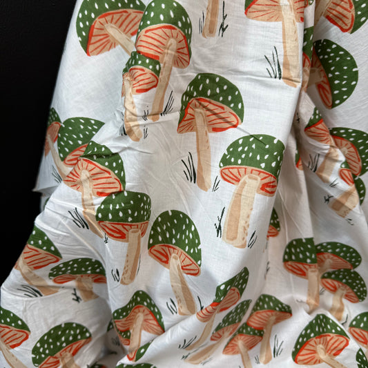 Mushroom Grove Olive  - Bagru Indian Cotton Screen Print