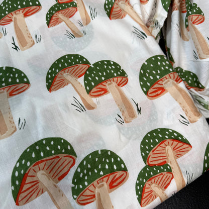 Mushroom Grove Olive  - Bagru Indian Cotton Screen Print