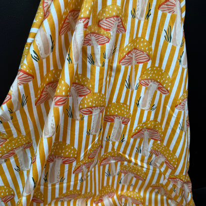 Mushroom Grove Stripe Mustard - Bagru Indian Cotton Screen Print