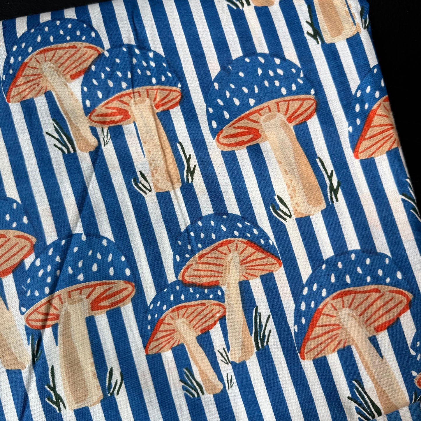 Mushroom Grove Stripe Blue - Bagru Indian Cotton Screen Print