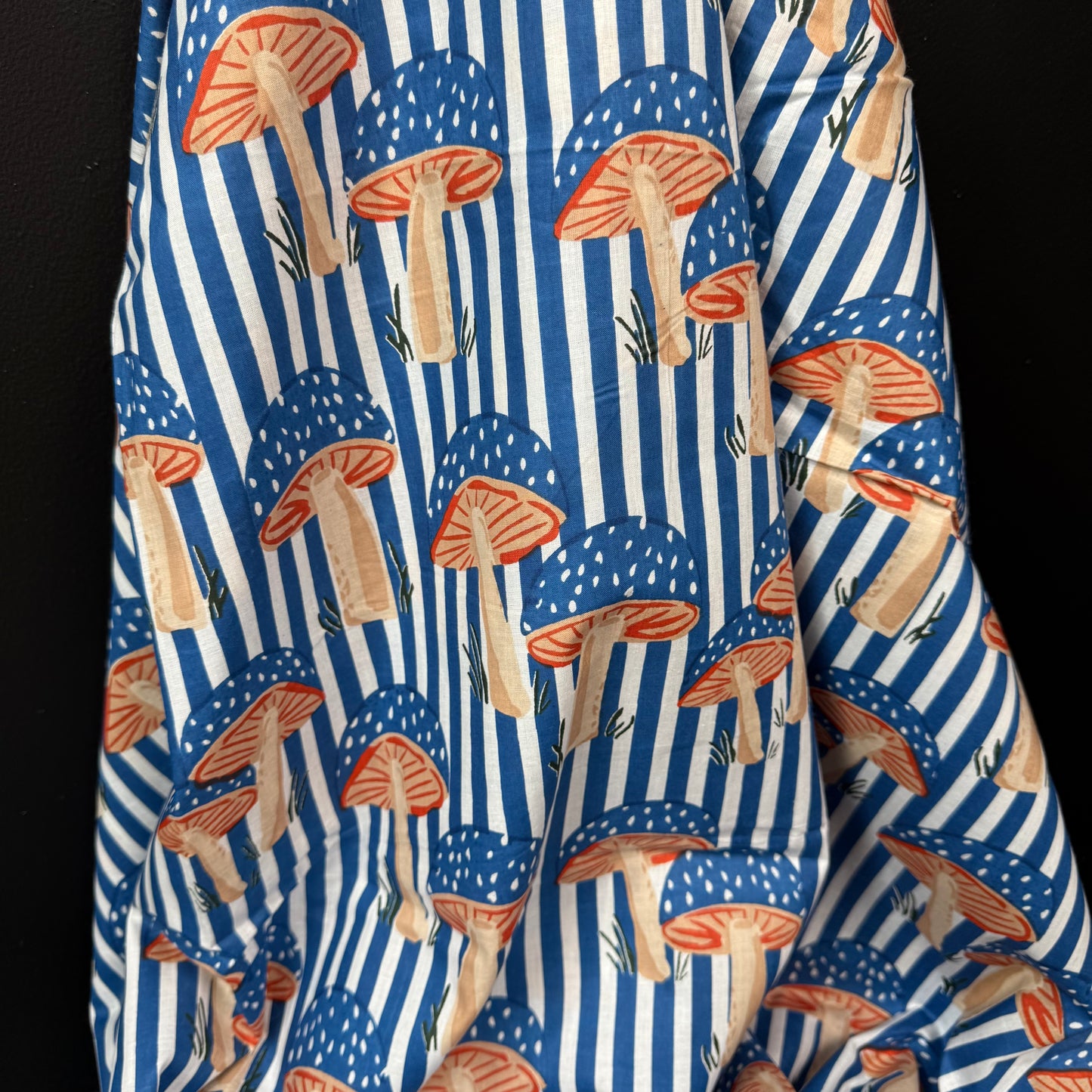 Mushroom Grove Stripe Blue - Bagru Indian Cotton Screen Print