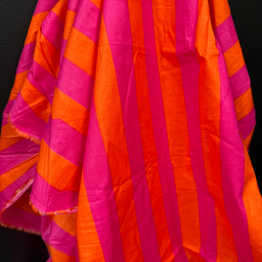 Bold Lines Fuchsia/Orange - Bagru Indian Cotton Screen Print