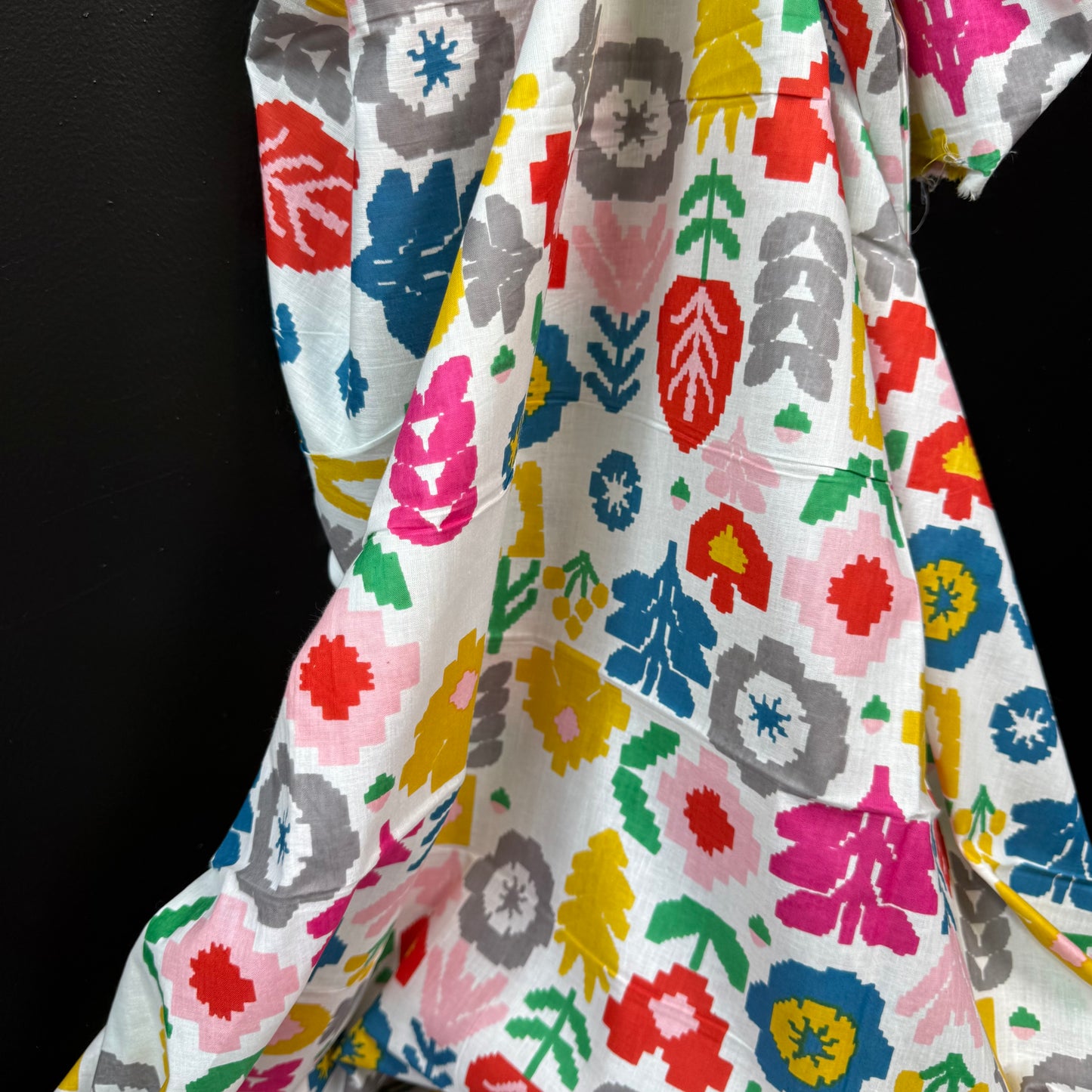 Pixel Garden White - Bagru Indian Cotton Screen Print