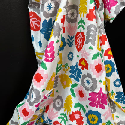 Pixel Garden White - Bagru Indian Cotton Screen Print