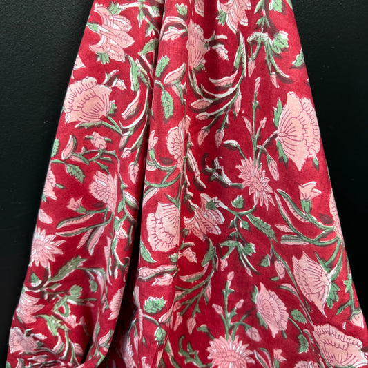 Scarlet Garden - Bagru Indian Cotton Block Print