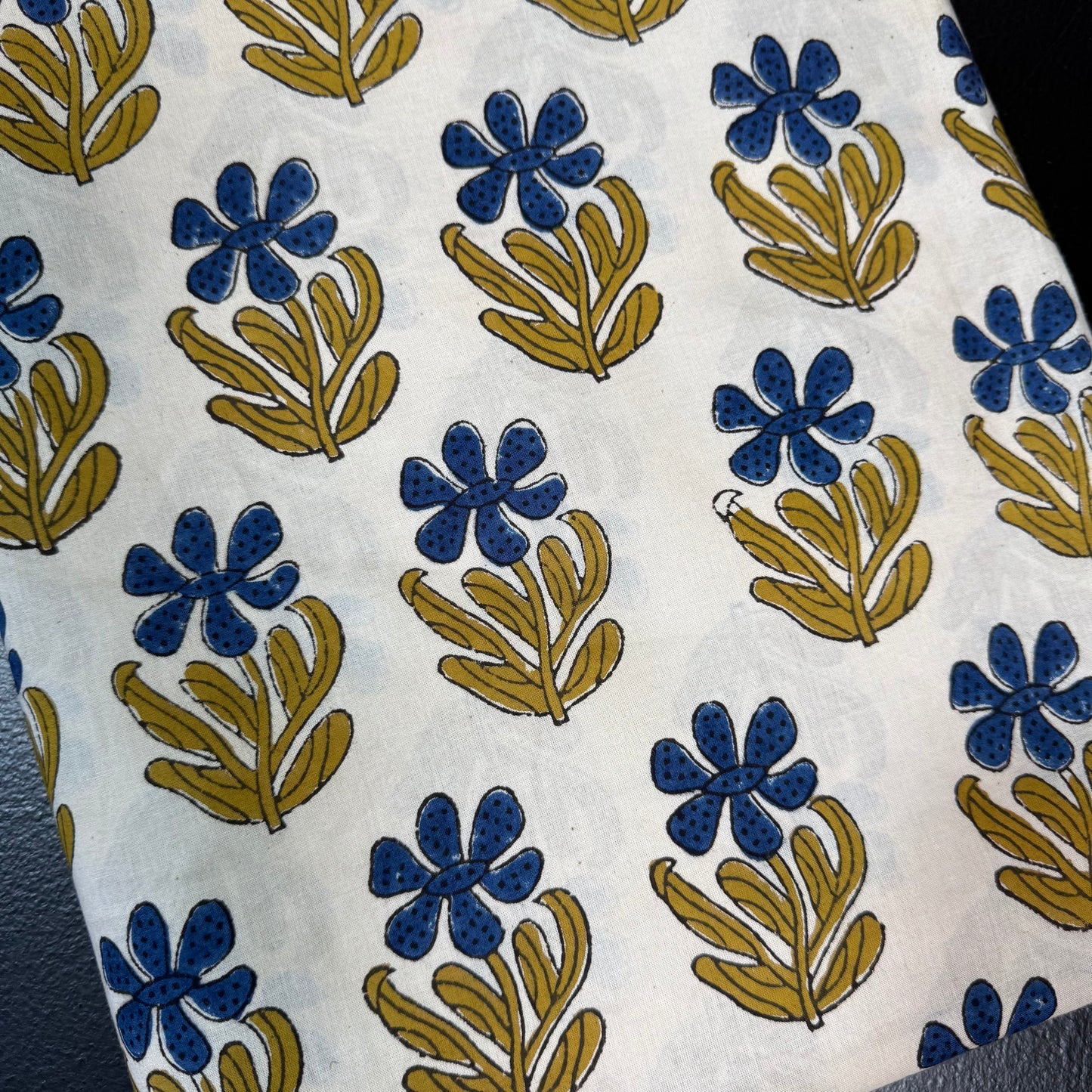 Folk Petal Bloom Soft Ecru - Bagru Indian Cotton Block Print