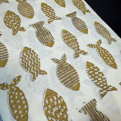 Fish Dance Gold - Bagru Indian Cotton Block Print