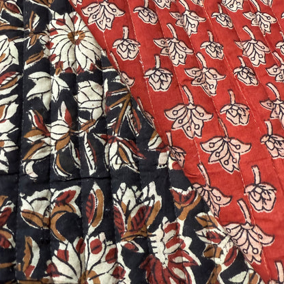 Rust Bloom Drop + Ebony Blossom Vine - Quilted Bagru Indian Cotton Block Print (Reversible)