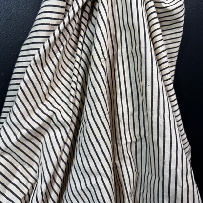 Charcoal Black Stripe - Bagru Indian Cotton Block Print