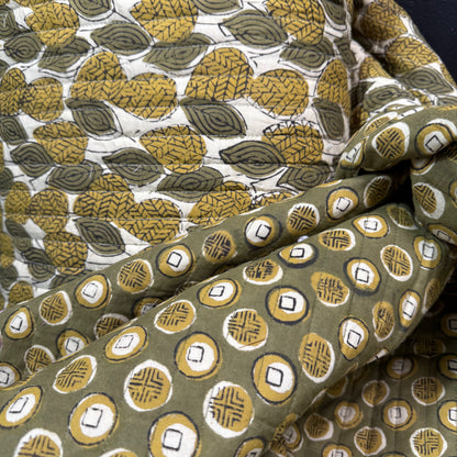 Desert Tokens Moss + Earth Canopy - Quilted Bagru Indian Cotton Block Print (Reversible)
