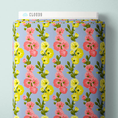 Hollyhocks In Harmony - Blue - Paint-By-Number Garden Party - Elle Crée - Cloud 9 Fabrics - Poplin