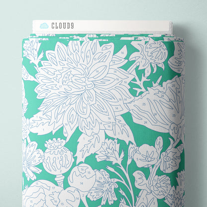 Fêtes Des Fleurs - Turquoise - Paint-By-Number Garden Party - Elle Crée - Cloud 9 Fabrics - Poplin