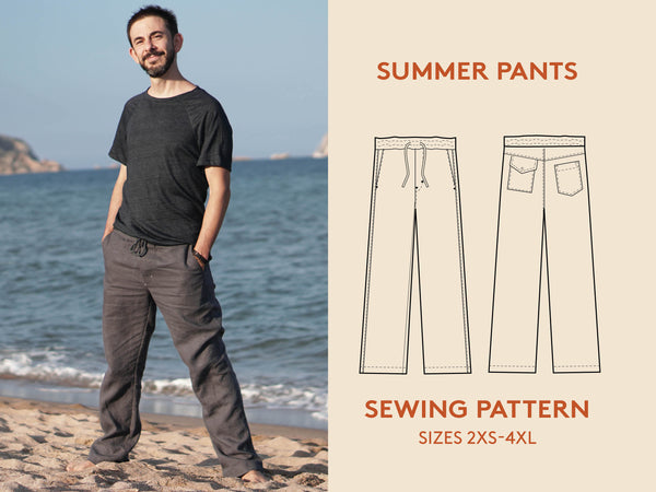 Summer Pants Mens Paper Pattern - Wardrobe by Me