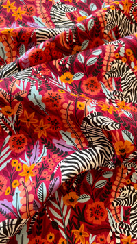 Frolicking Zebras Red - Zebras - Maria Galybina - Cloud 9 Fabrics - Poplin