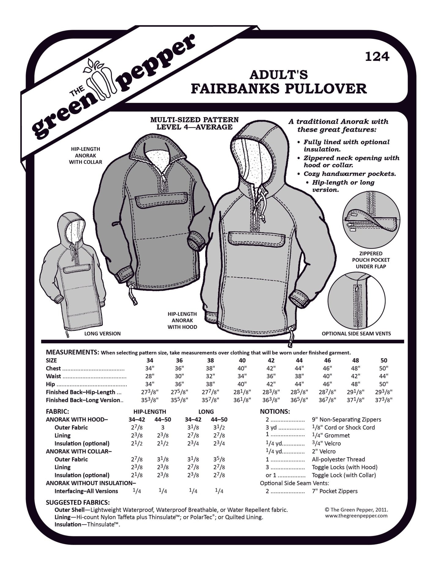 Adult's Fairbanks Anorak PDF Pattern - 124 - The Green Pepper Patterns - Simplifi Fabric