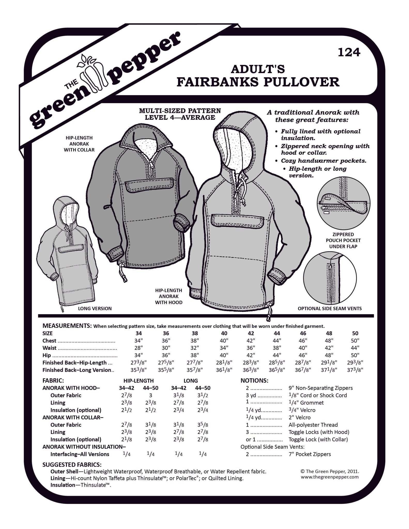Adult's Fairbanks Anorak PDF Pattern - 124 - The Green Pepper Patterns - Simplifi Fabric