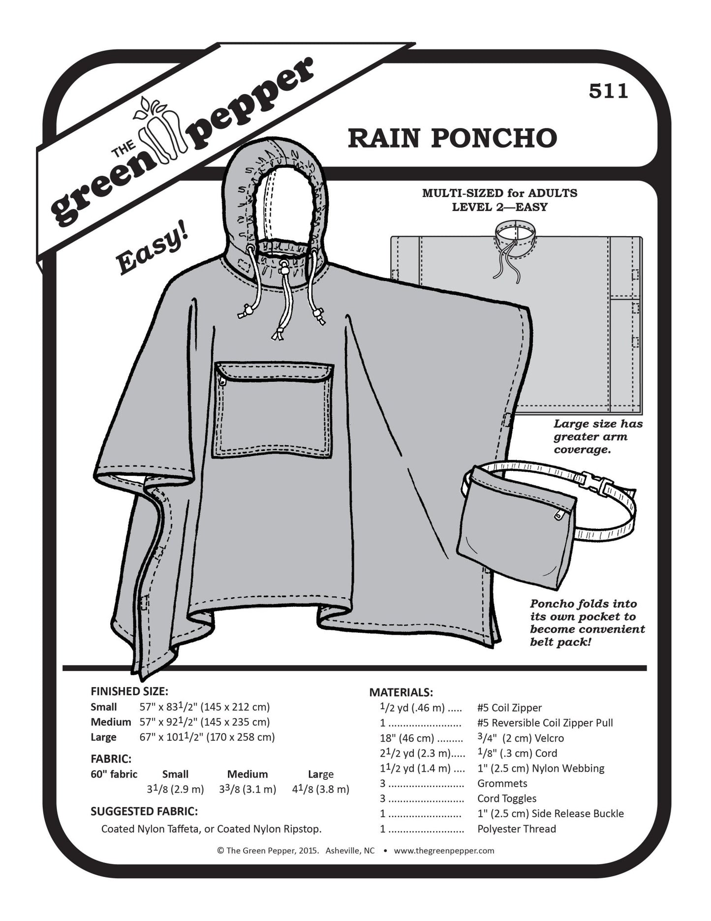 Adult's Rain Poncho PDF Pattern - 511 - The Green Pepper Patterns - Simplifi Fabric