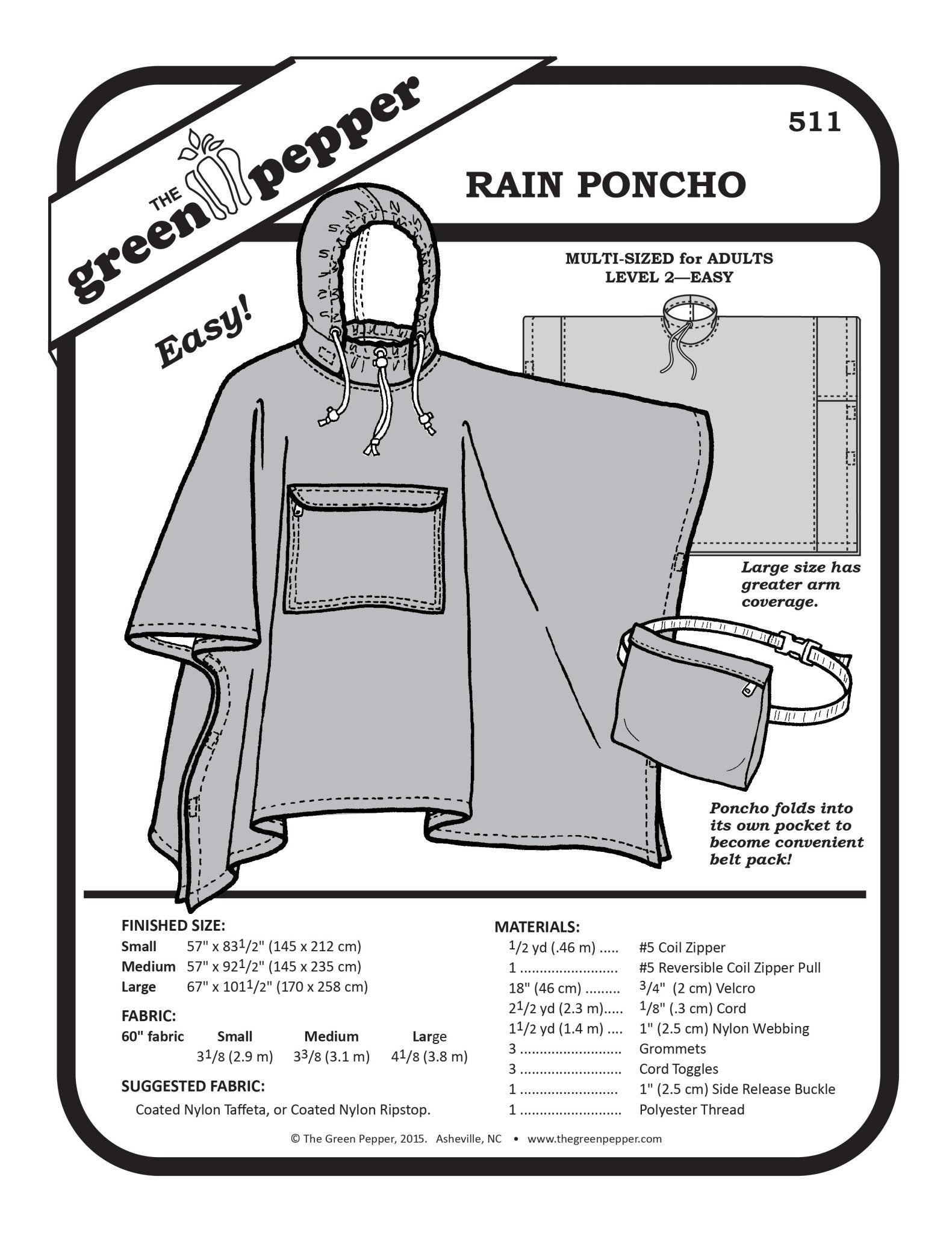 Adult's Rain Poncho PDF Pattern - 511 - The Green Pepper Patterns - Simplifi Fabric